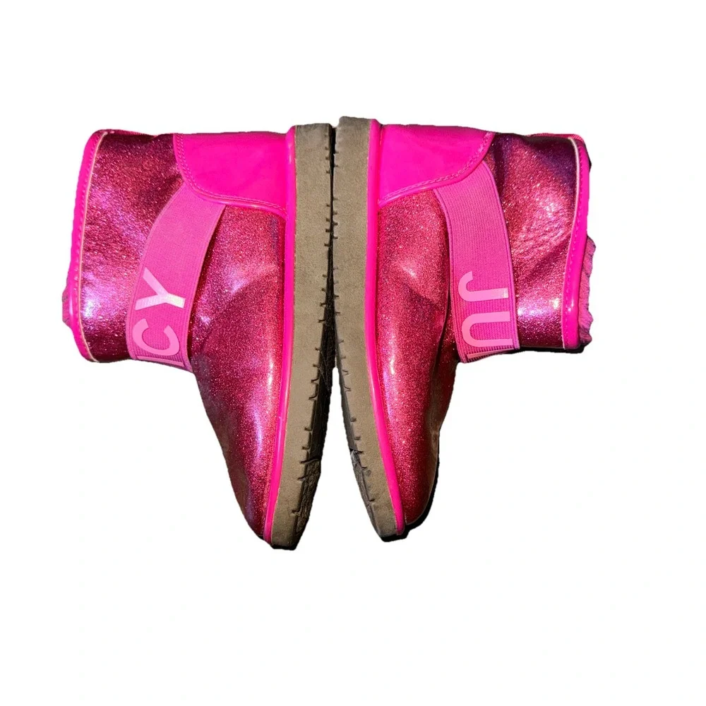 Juicy Couture Citrus Heights Boot Faux Fur Hot Pink Glitter Barbiecore Girls 13